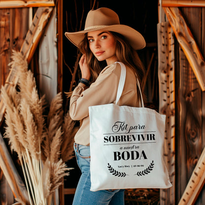 Bolsa totebag para boda "Kit para sobrevivir..."