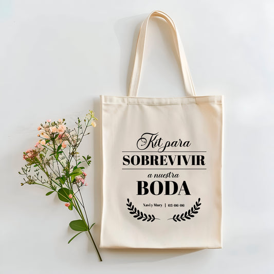 Bolsa totebag para boda "Kit para sobrevivir..."